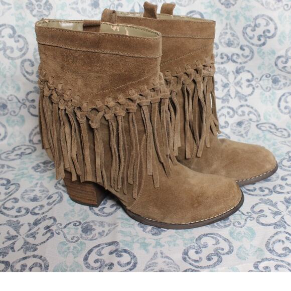 Sbicca Vintage Collection Womens Suede Fringe Stacked Heel Ankle Boot Size 7 - Picture 3 of 8